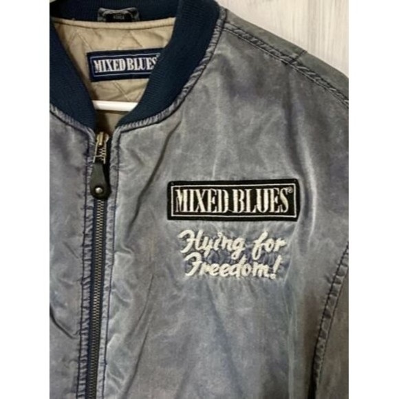 Mixed Blues Men’s Medium Vintage "Flying for Freedom" Long Sleeve Bomber Jacket - Picture 2 of 12